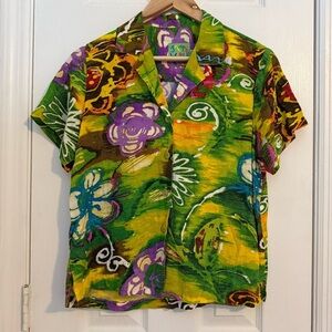 JAMS WORLD Hawaiian Tropical Print Short Sleeve Button Down Shirt Womens Sz XS